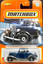 Load image into Gallery viewer, Matchbox 2022 1934 Chevy Master Coupe Dark Blue MBX Showroom #71 New Long Card