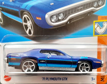 Load image into Gallery viewer, Hot Wheels 2023 '71 Plymouth GTX Blue #166 Muscle Mania 7/10 New Long Card