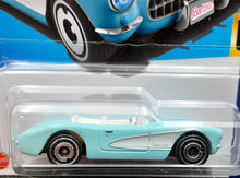 Load image into Gallery viewer, Hot Wheels 2023 1956 Corvette Baby Blue #183 HW Screen Time 9/10 New Long Card