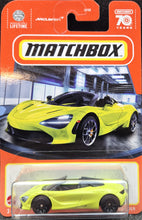 Load image into Gallery viewer, Matchbox 2022 McLaren 720S Spider Lime MBX Showroom #3 New Long Card