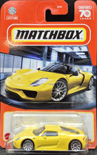 Load image into Gallery viewer, Matchbox 2023 Porsche 918 Spyder Yellow #77 MBX Showroom New Long Card