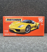 Load image into Gallery viewer, Matchbox 2023 Porsche 918 Spyder Yellow #77 MBX Showroom New Sealed Box
