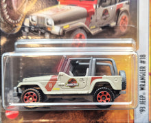 Load image into Gallery viewer, Matchbox 2022 '93 Jeep Wrangler #18 Matte Sand Jurassic World Dominion New Long Card
