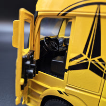 Load image into Gallery viewer, Explorafind 2023 Mercedes-Benz Actros Truck with Tilt Tray Yellow 1:24 Die Cast Truck