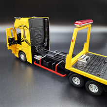 Load image into Gallery viewer, Explorafind 2023 Mercedes-Benz Actros Truck with Tilt Tray Yellow 1:24 Die Cast Truck