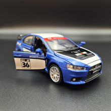 Load image into Gallery viewer, Explorafind 2015 Mitsubishi Lancer Evolution Blue 1:32 Die Cast Car