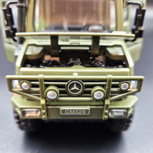 Load image into Gallery viewer, Explorafind 2000 Mercedes Benz Unimog Off Road RV Army Green 1:32 Die Cast Truck