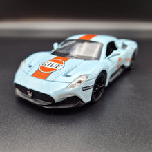 Load image into Gallery viewer, Explorafind 2023 Maserati MC20 Gulf Blue 1:32 Die Cast Car