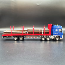 Load image into Gallery viewer, Explorafind 2011 DAF XF105 Style Timber Transporter Semi Truck Blue/Red 1:50 Die Cast