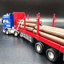 Load image into Gallery viewer, Explorafind 2011 DAF XF105 Style Timber Transporter Semi Truck Blue/Red 1:50 Die Cast