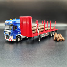 Load image into Gallery viewer, Explorafind 2011 DAF XF105 Style Timber Transporter Semi Truck Blue/Red 1:50 Die Cast