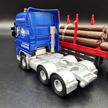 Load image into Gallery viewer, Explorafind 2011 DAF XF105 Style Timber Transporter Semi Truck Blue/Red 1:50 Die Cast