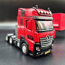 Load image into Gallery viewer, Explorafind 2022 Mercedes-Benz Actros Style Container Semi-Truck Red/Black 1:50 Die Cast