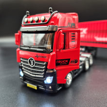 Load image into Gallery viewer, Explorafind 2022 Mercedes-Benz Actros Style Container Semi-Truck Red/Black 1:50 Die Cast