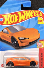 Load image into Gallery viewer, Hot Wheels 2023 Tesla Roadster Orange #249 Then & Now 9/10 New Long Card