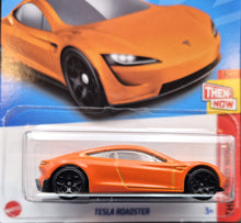 Load image into Gallery viewer, Hot Wheels 2023 Tesla Roadster Orange #249 Then & Now 9/10 New Long Card