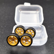 Load image into Gallery viewer, 1:64 5 Spoke Satin Gold Wheel Set with Slick Rubber Tyres - Hot Wheels, Matchbox