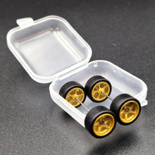 Load image into Gallery viewer, 1:64 5 Spoke Satin Gold Wheel Set with Slick Rubber Tyres - Hot Wheels, Matchbox