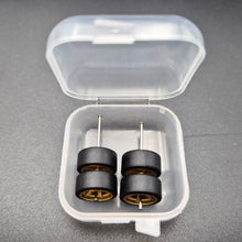 Load image into Gallery viewer, 1:64 5 Spoke Satin Gold Wheel Set with Slick Rubber Tyres - Hot Wheels, Matchbox