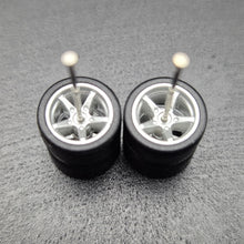 Load image into Gallery viewer, 1:64 5 Spoke Silver Wheel Set with Slick Rubber Tyres - Hot Wheels, Matchbox