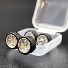 Load image into Gallery viewer, 1:64 5 Spoke Silver Wheel Set with Slick Rubber Tyres - Hot Wheels, Matchbox