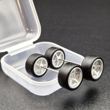 Load image into Gallery viewer, 1:64 5 Spoke Silver Wheel Set with Slick Rubber Tyres - Hot Wheels, Matchbox