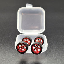 Load image into Gallery viewer, 1:64 5 Spoke Red Chrome Wheel Set with Slick Rubber Tyres - Hot Wheels, Matchbox