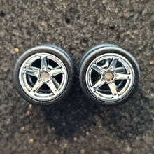 Load image into Gallery viewer, 1:64 5 Spoke Chrome Wheel Set with Slick Rubber Tyres - Hot Wheels, Matchbox