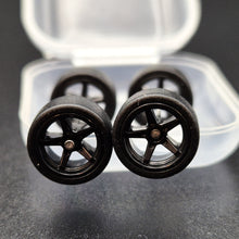 Load image into Gallery viewer, 1:64 5 Spoke Black Wheel Set with Slick Rubber Tyres - Hot Wheels, Matchbox