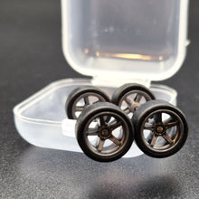 Load image into Gallery viewer, 1:64 5 Spoke Dark Grey Wheel Set with Slick Rubber Tyres - Hot Wheels, Matchbox