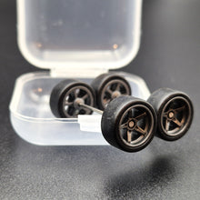 Load image into Gallery viewer, 1:64 5 Spoke Dark Grey Wheel Set with Slick Rubber Tyres - Hot Wheels, Matchbox