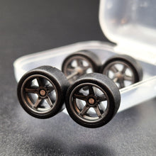 Load image into Gallery viewer, 1:64 5 Spoke Dark Grey Wheel Set with Slick Rubber Tyres - Hot Wheels, Matchbox