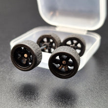 Load image into Gallery viewer, 1:64 6 Spoke Black Wheel Set with Grooved Rubber Tyres - Hot Wheels, Matchbox