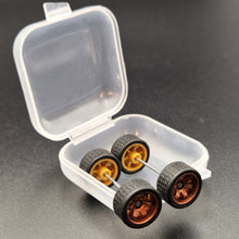 Load image into Gallery viewer, 1:64 6 Spoke Bronze Wheel Set with Grooved Rubber Tyres - Hot Wheels, Matchbox