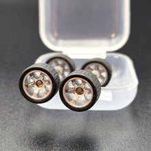 Load image into Gallery viewer, 1:64 6 Spoke Silver Wheel Set with Grooved Rubber Tyres - Hot Wheels, Matchbox