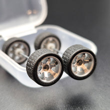 Load image into Gallery viewer, 1:64 6 Spoke Silver Wheel Set with Grooved Rubber Tyres - Hot Wheels, Matchbox
