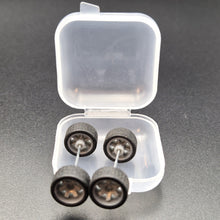 Load image into Gallery viewer, 1:64 6 Spoke Dark Grey Wheel Set with Grooved Rubber Tyres - Hot Wheels, Matchbox