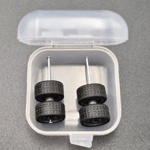 Load image into Gallery viewer, 1:64 6 Spoke Dark Grey Wheel Set with Grooved Rubber Tyres - Hot Wheels, Matchbox