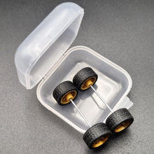 Load image into Gallery viewer, 1:64 6 Spoke Satin Gold Wheel Set with Grooved Rubber Tyres - Hot Wheels, Matchbox