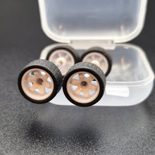 Load image into Gallery viewer, 1:64 6 Spoke White Wheel Set with Grooved Rubber Tyres - Hot Wheels, Matchbox