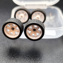 Load image into Gallery viewer, 1:64 6 Spoke White Wheel Set with Grooved Rubber Tyres - Hot Wheels, Matchbox