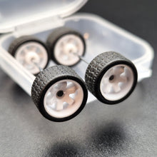 Load image into Gallery viewer, 1:64 6 Spoke White Wheel Set with Grooved Rubber Tyres - Hot Wheels, Matchbox