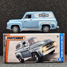 Load image into Gallery viewer, Matchbox 2017 '55 Ford F-100 Delivery Truck Matte Light Blue #17 MBX Adventure City Boxed