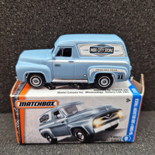 Load image into Gallery viewer, Matchbox 2017 '55 Ford F-100 Delivery Truck Matte Light Blue #17 MBX Adventure City Boxed