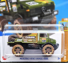 Load image into Gallery viewer, Hot Wheels 2024 Mercedes-Benz Unimog 1300L Olive Green #178 HW Dirt 1/10 New Long Card