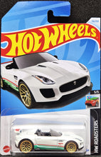 Load image into Gallery viewer, Hot Wheels 2024 '15 Jaguar F-Type Project 7 White #116 HW Roadsters 5/5 New Long Card