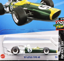Load image into Gallery viewer, Hot Wheels 2024 '67 Lotus Type 49 British Racing Green #188 HW Race Day 8/10 New Long Card