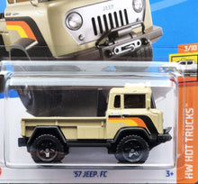 Load image into Gallery viewer, Hot Wheels 2024 '57 Jeep FC Tan HW Hot Trucks 3/10 New Long Card