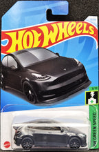Load image into Gallery viewer, Hot Wheels 2024 Tesla Model Y Black #15 HW Green Speed 3/10 New Long Card