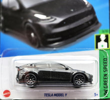 Load image into Gallery viewer, Hot Wheels 2024 Tesla Model Y Black #15 HW Green Speed 3/10 New Long Card